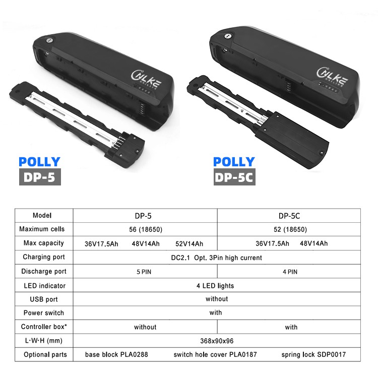 Polly DP-5 DP-5C  ebike battery lithium ion pack tube battery for 500w 1000w 1500w ebike